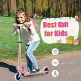 NNECW Foldable Lightweight Scooter with Adjustable Height Handlebar and LED Light for Kids-Pink