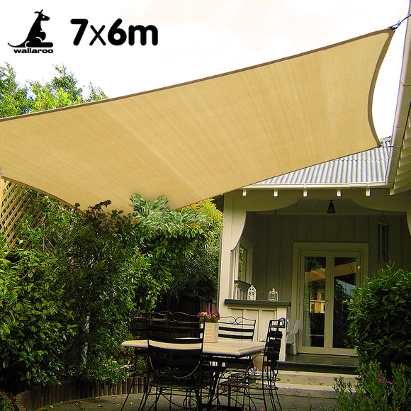 NNEDPE Wallaroo Rectangular Shade Sail 7m x 6m - Sand