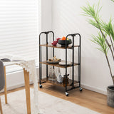 NNECW 2/3/4-Tier Industrial Folding Rolling Cart with Metal Frame for Kitchen-3-Tier