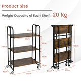 NNECW 2/3/4-Tier Industrial Folding Rolling Cart with Metal Frame for Kitchen-3-Tier