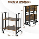 NNECW 2/3/4-Tier Industrial Folding Rolling Cart with Metal Frame for Kitchen-2-Tier