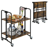 NNECW 2/3/4-Tier Industrial Folding Rolling Cart with Metal Frame for Kitchen-2-Tier