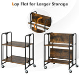 NNECW 2/3/4-Tier Industrial Folding Rolling Cart with Metal Frame for Kitchen-2-Tier