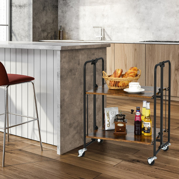 NNECW 2/3/4-Tier Industrial Folding Rolling Cart with Metal Frame for Kitchen-2-Tier