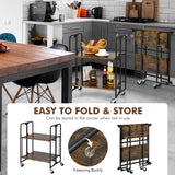 NNECW 2/3/4-Tier Industrial Folding Rolling Cart with Metal Frame for Kitchen-2-Tier