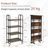 NNECW 2/3/4-Tier Industrial Folding Rolling Cart with Metal Frame for Kitchen-4-Tier