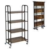 NNECW 2/3/4-Tier Industrial Folding Rolling Cart with Metal Frame for Kitchen-4-Tier