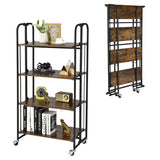 NNECW 2/3/4-Tier Industrial Folding Rolling Cart with Metal Frame for Kitchen-4-Tier