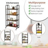 NNECW 2/3/4-Tier Industrial Folding Rolling Cart with Metal Frame for Kitchen-4-Tier