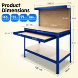 NNEDPE 2-Layered Work Bench Garage Storage Table Tool Shop Shelf Blue