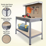 NNEDPE 2-Layered Work Bench Garage Storage Table Tool Shop Shelf Silver