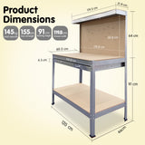 NNEDPE 2-Layered Work Bench Garage Storage Table Tool Shop Shelf Silver