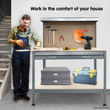 NNEDPE 2-Layered Work Bench Garage Storage Table Tool Shop Shelf Silver