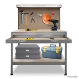 NNEDPE 2-Layered Work Bench Garage Storage Table Tool Shop Shelf Silver