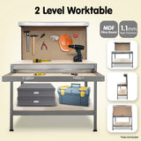 NNEDPE 2-Layered Work Bench Garage Storage Table Tool Shop Shelf Silver