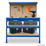 NNEDPE 3-Layered Work Bench Garage Storage Table Tool Shop Shelf Blue
