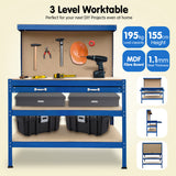 NNEDPE 3-Layered Work Bench Garage Storage Table Tool Shop Shelf Blue