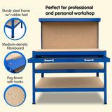 NNEDPE 3-Layered Work Bench Garage Storage Table Tool Shop Shelf Blue