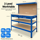NNEDPE 3-Layered Work Bench Garage Storage Table Tool Shop Shelf Blue
