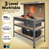 NNEDPE 3-Layered Work Bench Garage Storage Table Tool Shop Shelf Silver