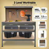 NNEDPE 3-Layered Work Bench Garage Storage Table Tool Shop Shelf Silver