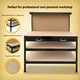 NNEDPE 3-layer Steel Work Bench Garage Storage Table Tool Shop Shelf Pegboard Drawer