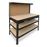 NNEDPE 3-layer Steel Work Bench Garage Storage Table Tool Shop Shelf Pegboard Drawer
