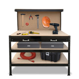 NNEDPE 3-layer Steel Work Bench Garage Storage Table Tool Shop Shelf Pegboard Drawer