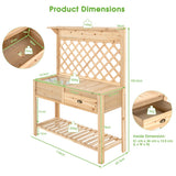 NNECW Wood Raised Garden Bed with Trellis & Open Storage Shelf & Drawer