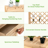 NNECW Wood Raised Garden Bed with Trellis & Open Storage Shelf & Drawer