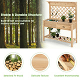 NNECW Wood Raised Garden Bed with Trellis & Open Storage Shelf & Drawer