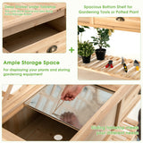 NNECW Wood Raised Garden Bed with Trellis & Open Storage Shelf & Drawer