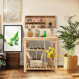 NNECW Wooden Potting Bench Table with Storage Shelves for Garden