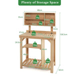 NNECW Wooden Potting Bench Table with Storage Shelves for Garden