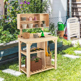 NNECW Wooden Potting Bench Table with Storage Shelves for Garden