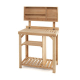 NNECW Wooden Potting Bench Table with Storage Shelves for Garden