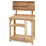NNECW Wooden Potting Bench Table with Storage Shelves for Garden