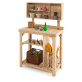 NNECW Wooden Potting Bench Table with Storage Shelves for Garden
