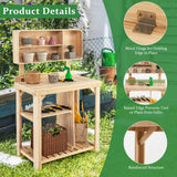 NNECW Wooden Potting Bench Table with Storage Shelves for Garden