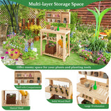 NNECW Wooden Potting Bench Table with Storage Shelves for Garden