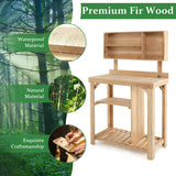 NNECW Wooden Potting Bench Table with Storage Shelves for Garden