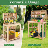 NNECW Wooden Potting Bench Table with Storage Shelves for Garden