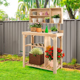 NNECW Wooden Potting Bench Table with Storage Shelves for Garden
