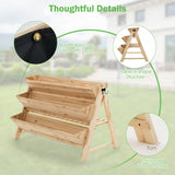 NNECW 3-Tier Wooden Raised Garden Bed with Side Hooks & Storage Shelf for Plants