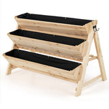 NNECW 3-Tier Wooden Raised Garden Bed with Side Hooks & Storage Shelf for Plants
