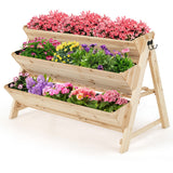 NNECW 3-Tier Wooden Raised Garden Bed with Side Hooks & Storage Shelf for Plants