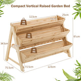 NNECW 3-Tier Wooden Raised Garden Bed with Side Hooks & Storage Shelf for Plants
