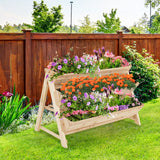 NNECW 3-Tier Wooden Raised Garden Bed with Side Hooks & Storage Shelf for Plants