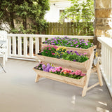 NNECW 3-Tier Wooden Raised Garden Bed with Side Hooks & Storage Shelf for Plants