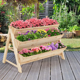 NNECW 3-Tier Wooden Raised Garden Bed with Side Hooks & Storage Shelf for Plants